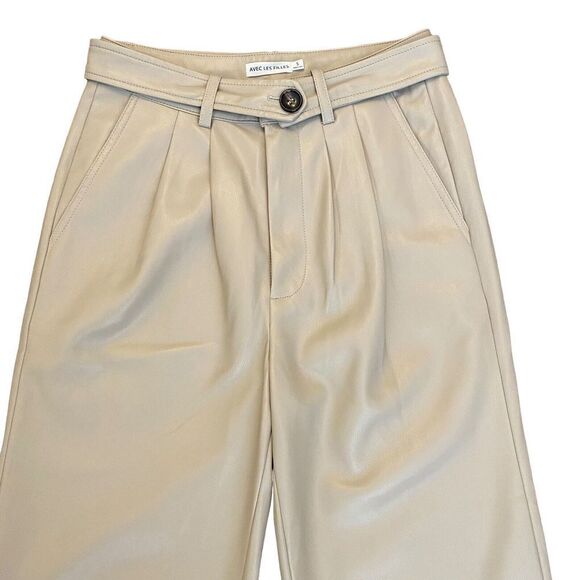 Avec Les Filles Faux Leather High Rise Belted Cream Pants Size Small - Picture 3 of 14